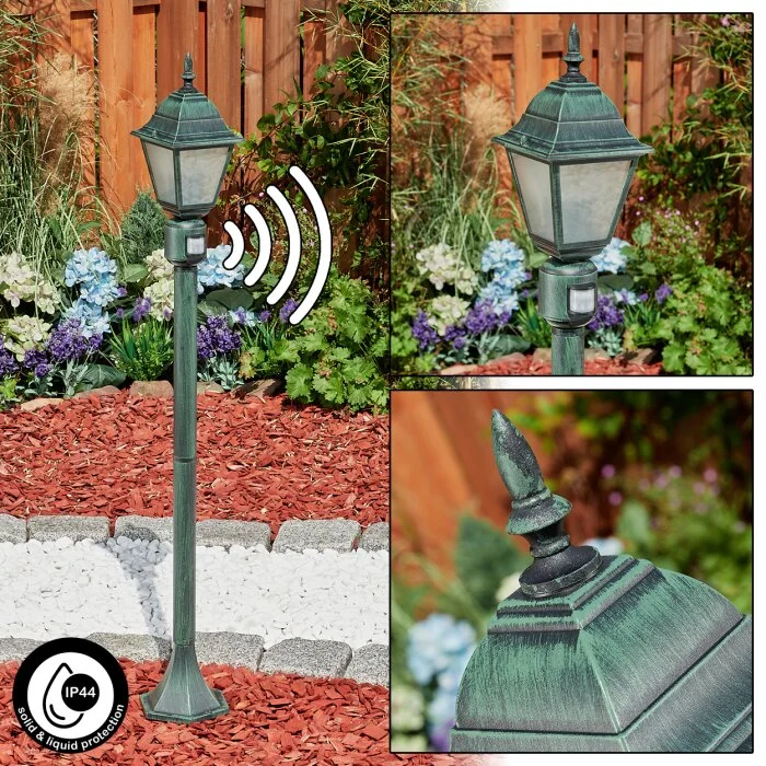 Naofe Poste de Jardín Verde, Negro, 1 luz, Sensor de movimiento