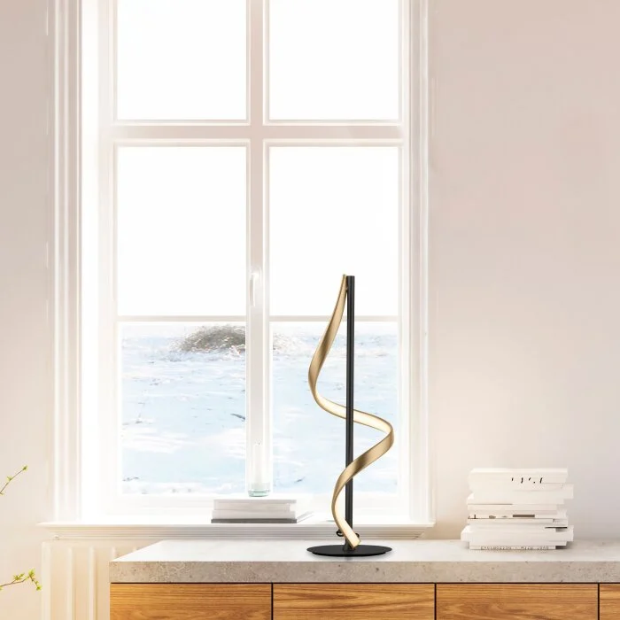 Paul Neuhaus QSWING Lámpara de mesa LED Antracita, dorado, 1 luz, Mando a distancia
