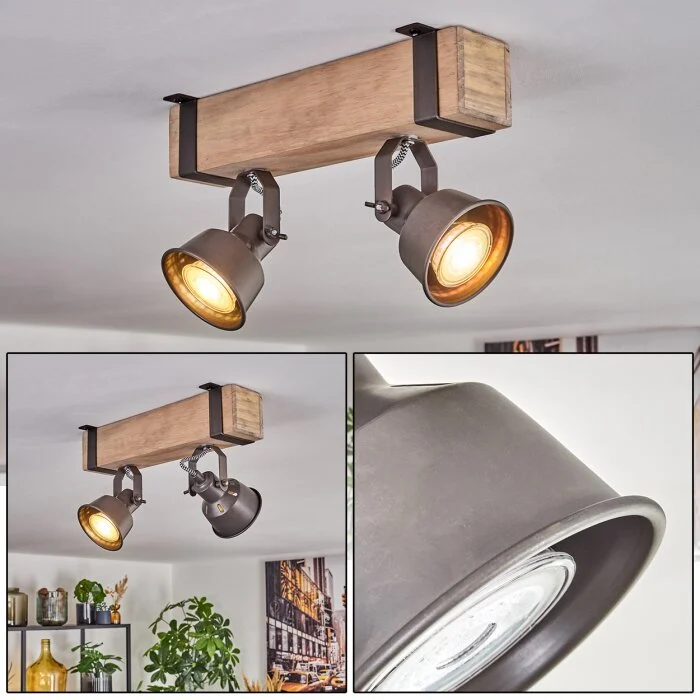 Pehefito Plafones, Spot techo Gris, Crudo, 2 luces