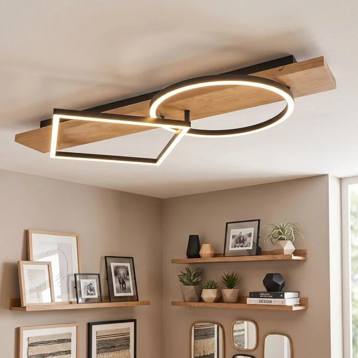 Pompu Plafones LED Madera clara, Negro, 1 luz
