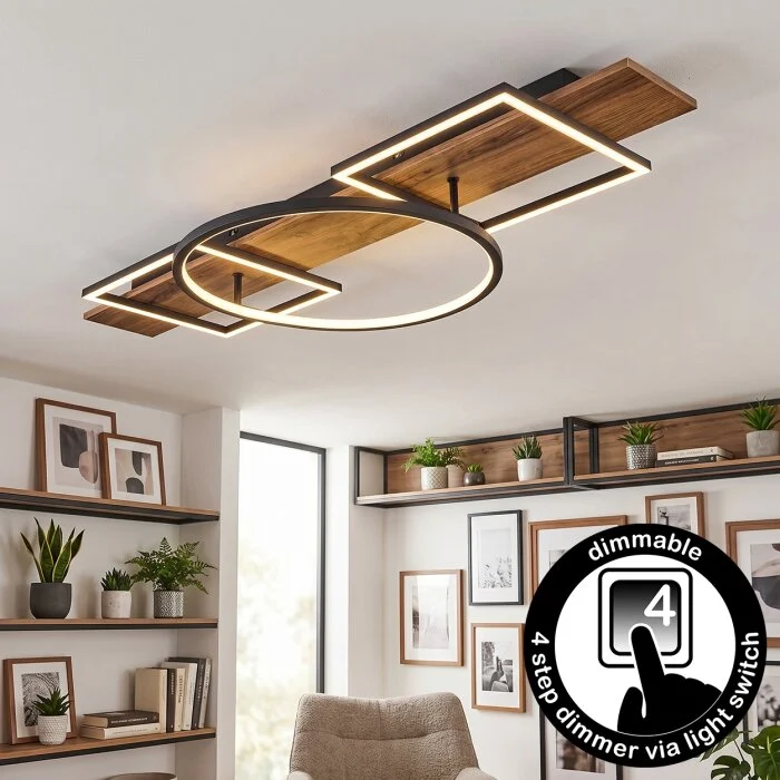 Pompu Plafones LED Marrón, Color madera, Negro, 1 luz