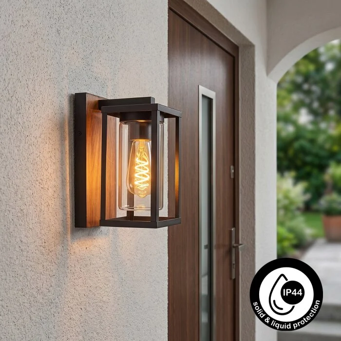 Portalis Aplique de exterior Marrón, Color madera, Negro, 1 luz