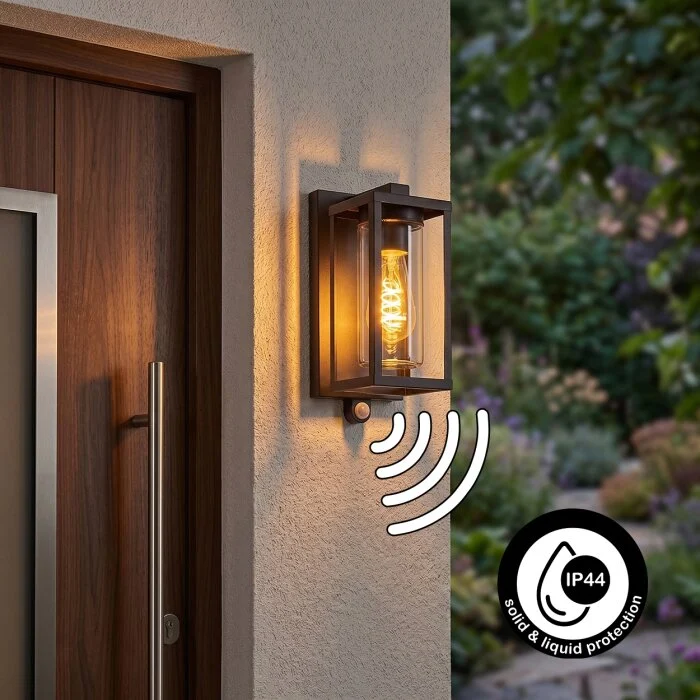 Portalis Aplique de exterior Negro, 1 luz, Sensor de movimiento