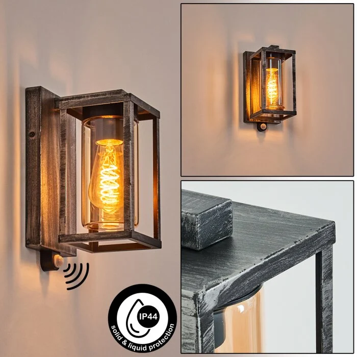 Portalis Aplique de exterior Negro, Plata, 1 luz, Sensor de movimiento