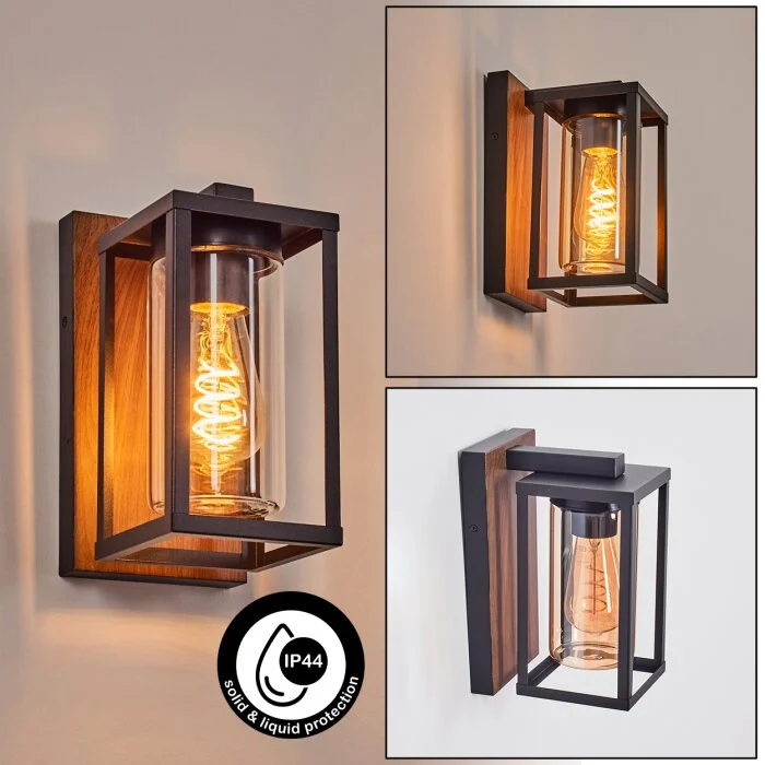 Portalis Iluminación exterior, Aplique de exterior Marrón, Color madera, Negro, 1 luz