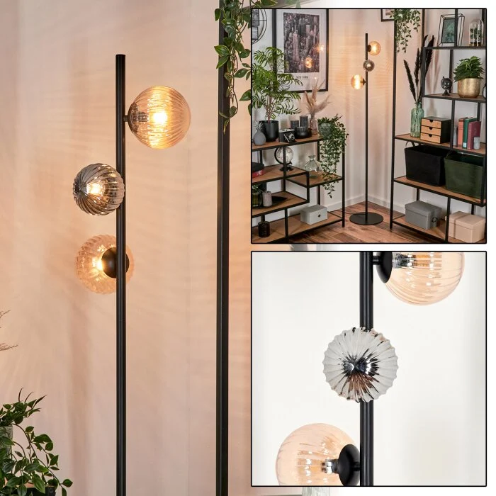 Remaisnil Lámpara de Pie - Cristal 10 cm, 12 cm Negro, 3 luces