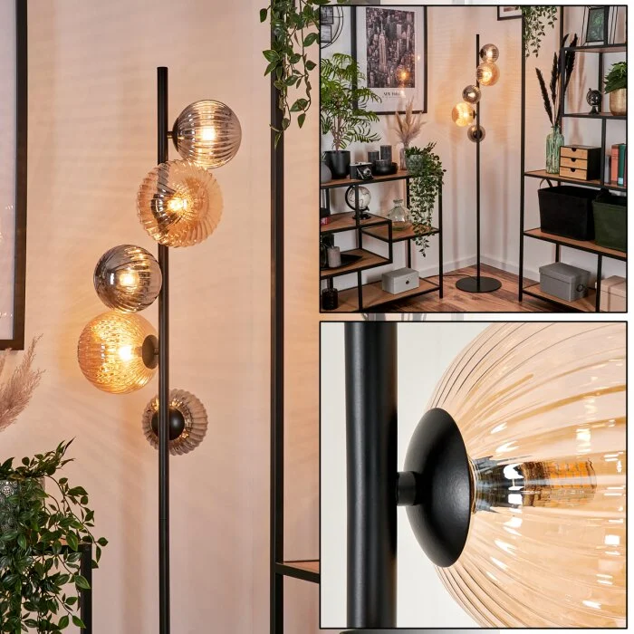 Remaisnil Lámpara de Pie - Cristal 12 cm, 15 cm Negro, 5 luces