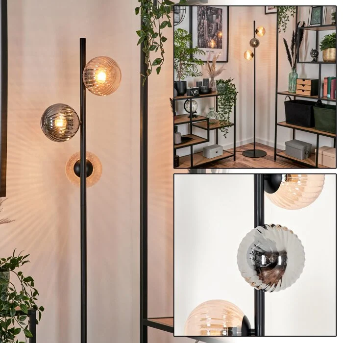 Remaisnil Lámpara de Pie - Cristal 12 cm Negro, 3 luces