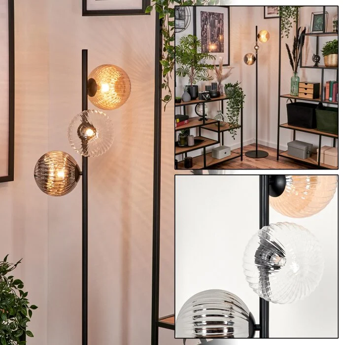 Remaisnil Lámpara de Pie - Cristal 15 cm Negro, 3 luces