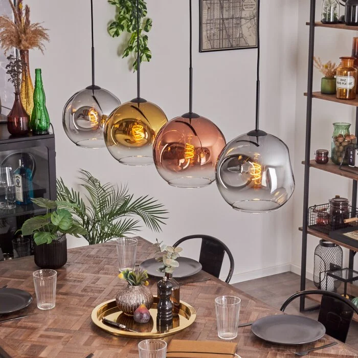 Ripoll Lámpara Colgante - Cristal 25 cm Cromo, dorado, Transparente, Color cobre, Ahumado, 4 luces