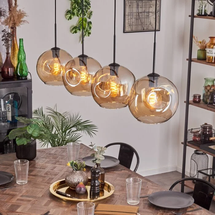 Ripoll Lámpara Colgante - Cristal 25 cm Colores ámbar, 4 luces
