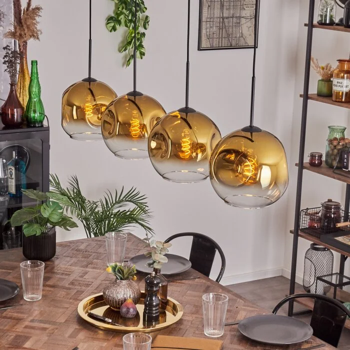 Ripoll Lámpara Colgante - Cristal 25 cm dorado, Transparente, 4 luces