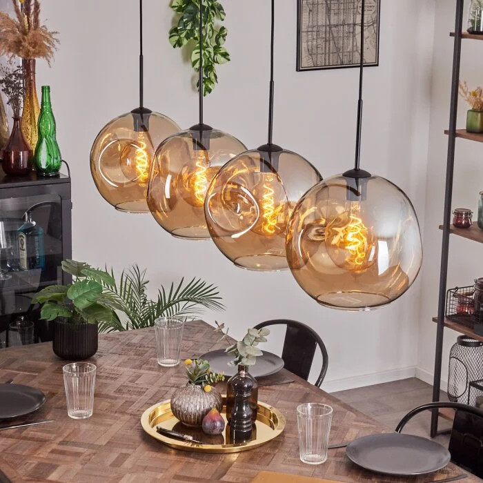 Ripoll Lámpara Colgante - Cristal 30 cm Colores ámbar, 4 luces