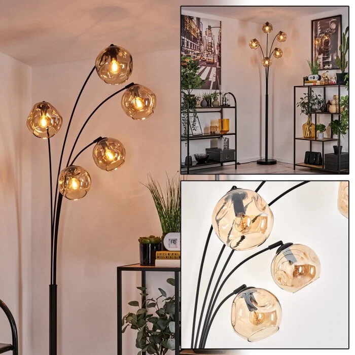 Ripoll Lámpara de Pie - Cristal 15 cm Colores ámbar, 5 luces