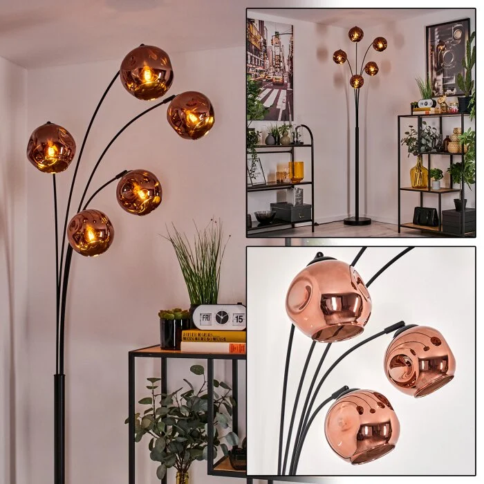 Ripoll Lámpara de Pie - Cristal 15 cm Color cobre, 5 luces