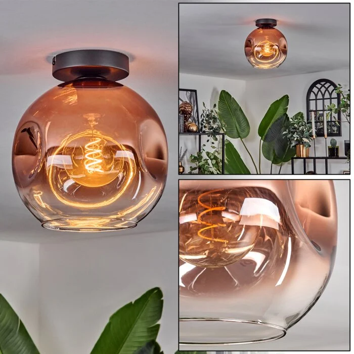 Ripoll Lámpara de Techo - Cristal 25 cm Transparente, Color cobre, 1 luz