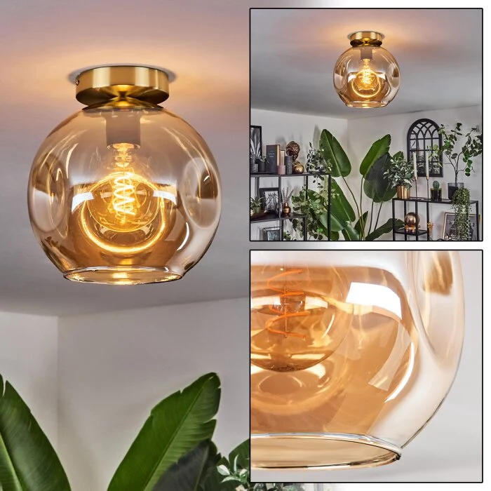 Ripoll Lámpara de Techo - Cristal 25 cm dorado, Negro, 1 luz