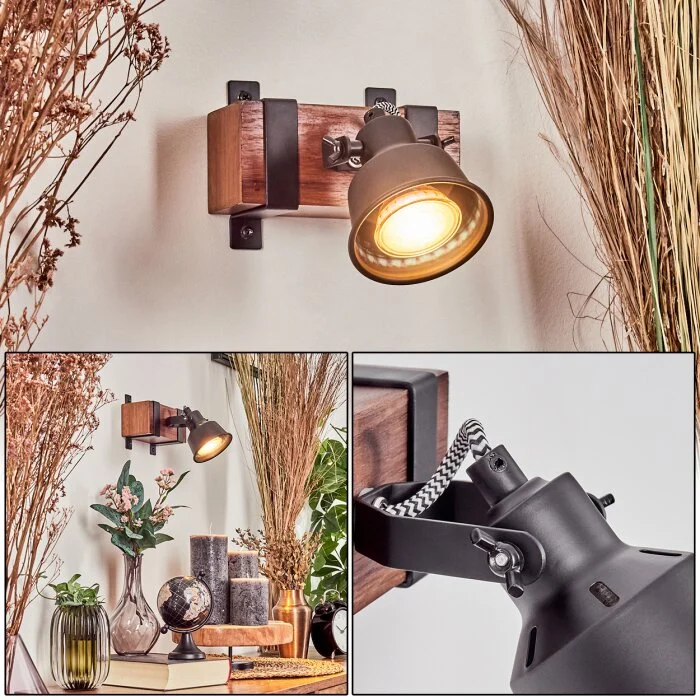 Safari Aplique marrón oscuro, Negro, 1 luz