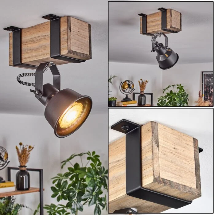 Safari Lámpara de Techo Crudo, Negro, 1 luz