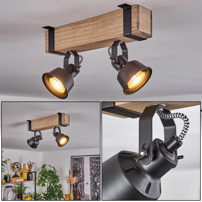 Safari Lámpara de Techo Crudo, Negro, 2 luces