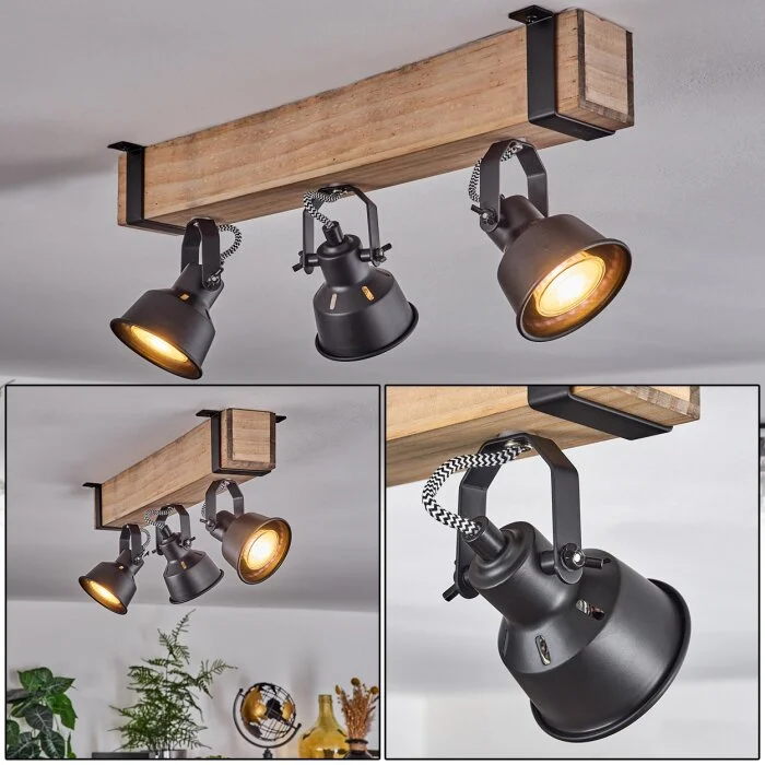 Safari Lámpara de Techo Crudo, Negro, 3 luces