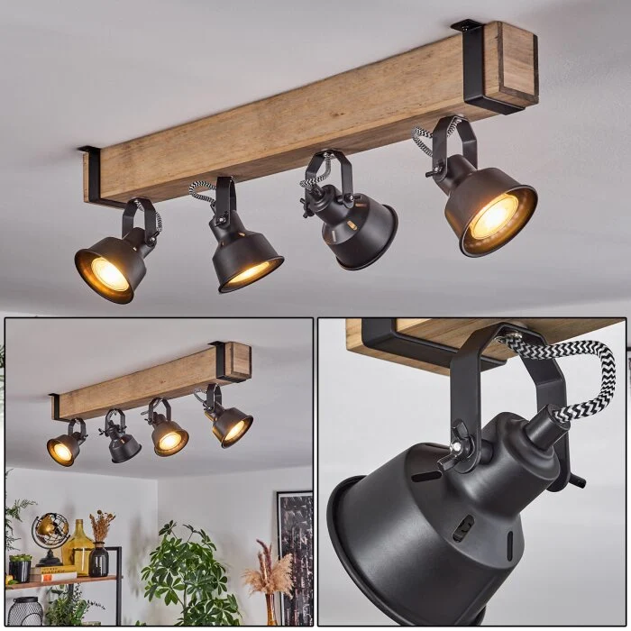 Safari Lámpara de Techo Crudo, Negro, 4 luces