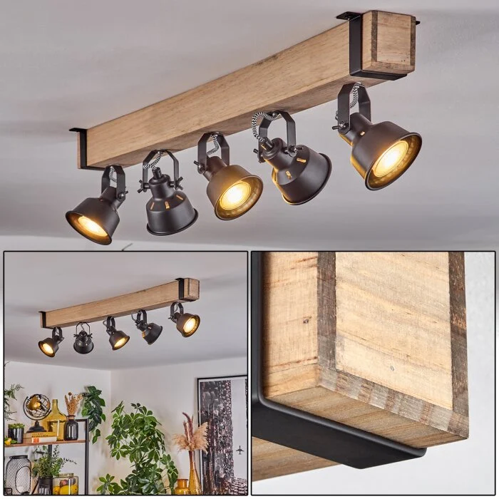 Safari Lámpara de Techo Crudo, Negro, 5 luces