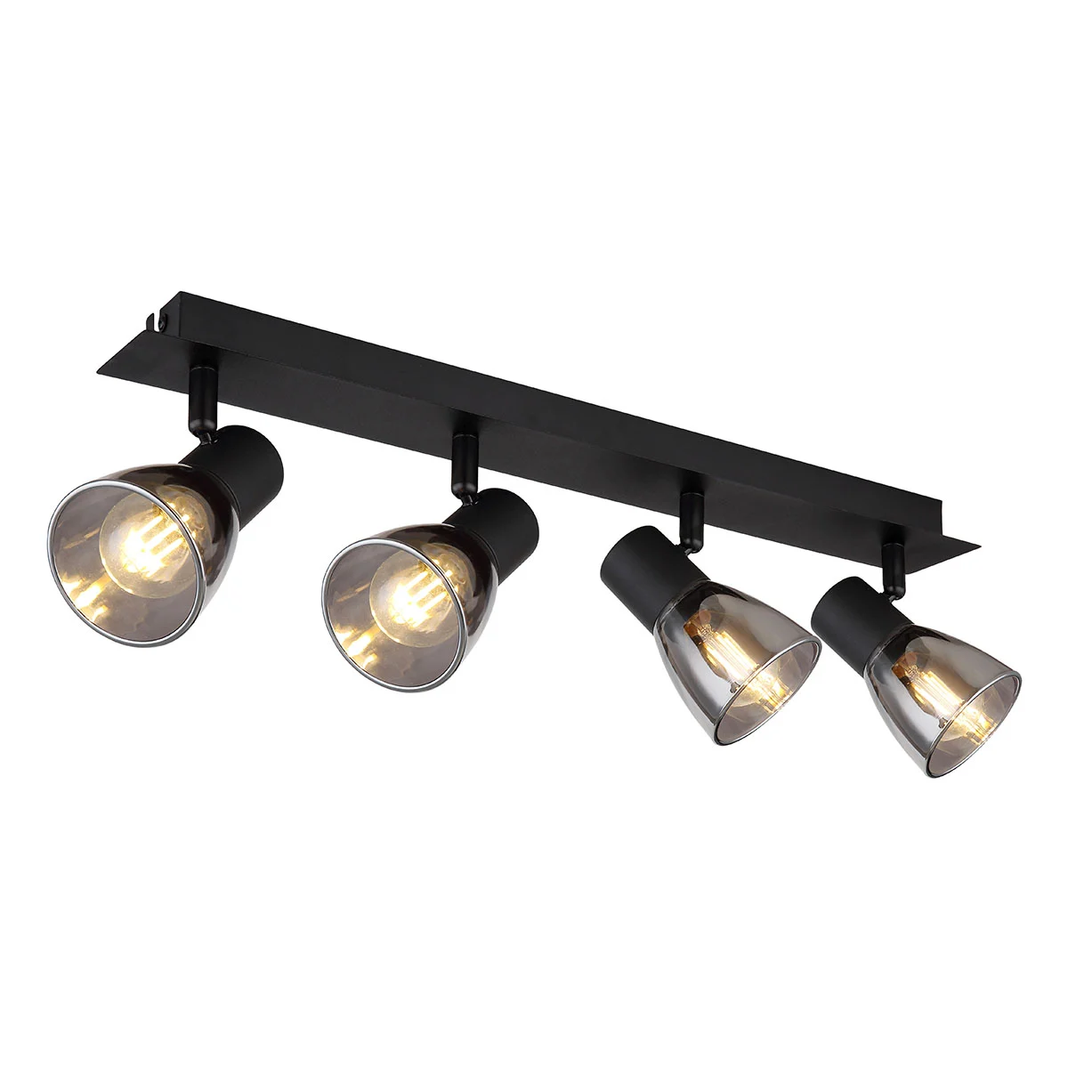 Spot de 4 luces negro cristal ahumado Globo Claude