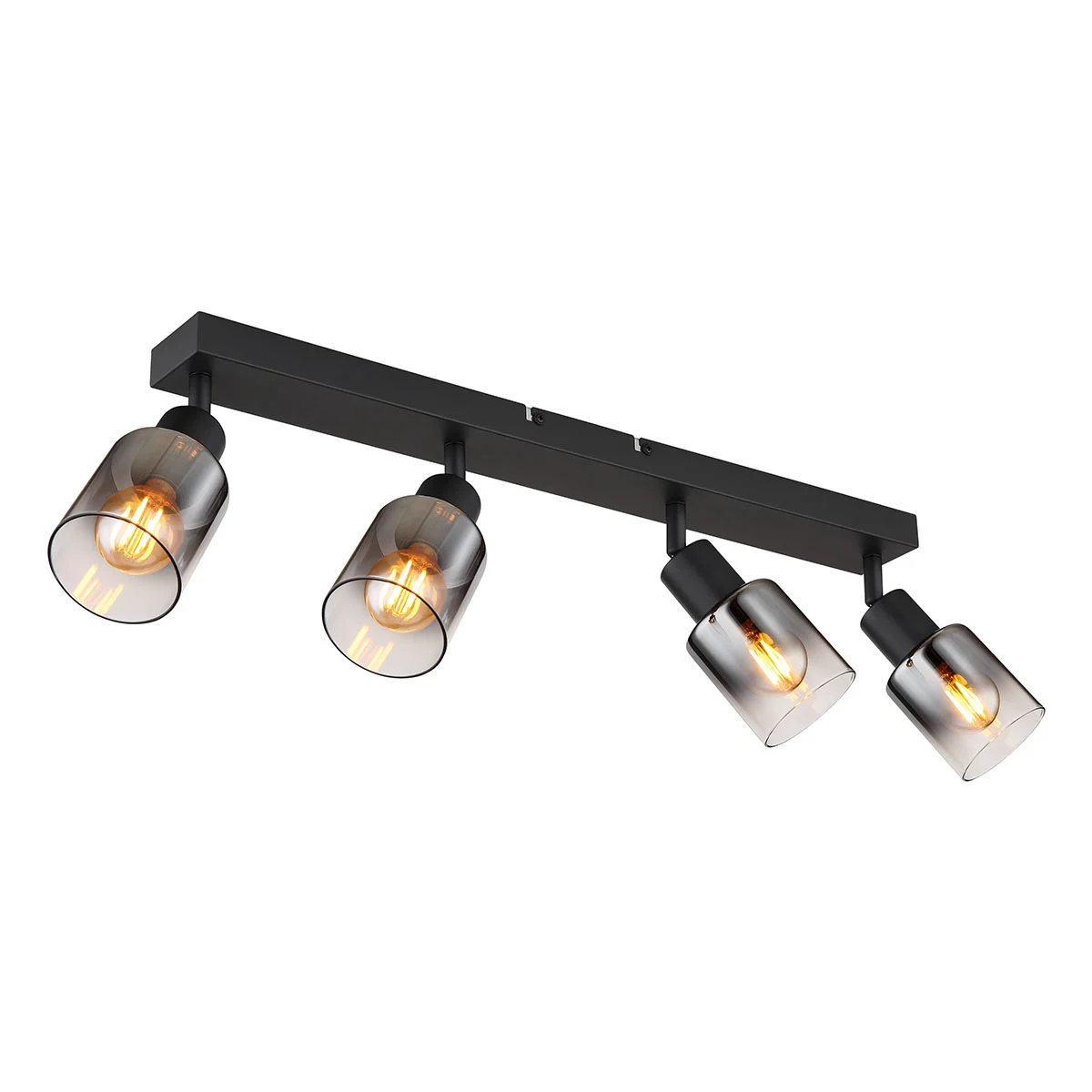 Spot de 4 luces negro metal/cristal ahumado Globo Hubertus