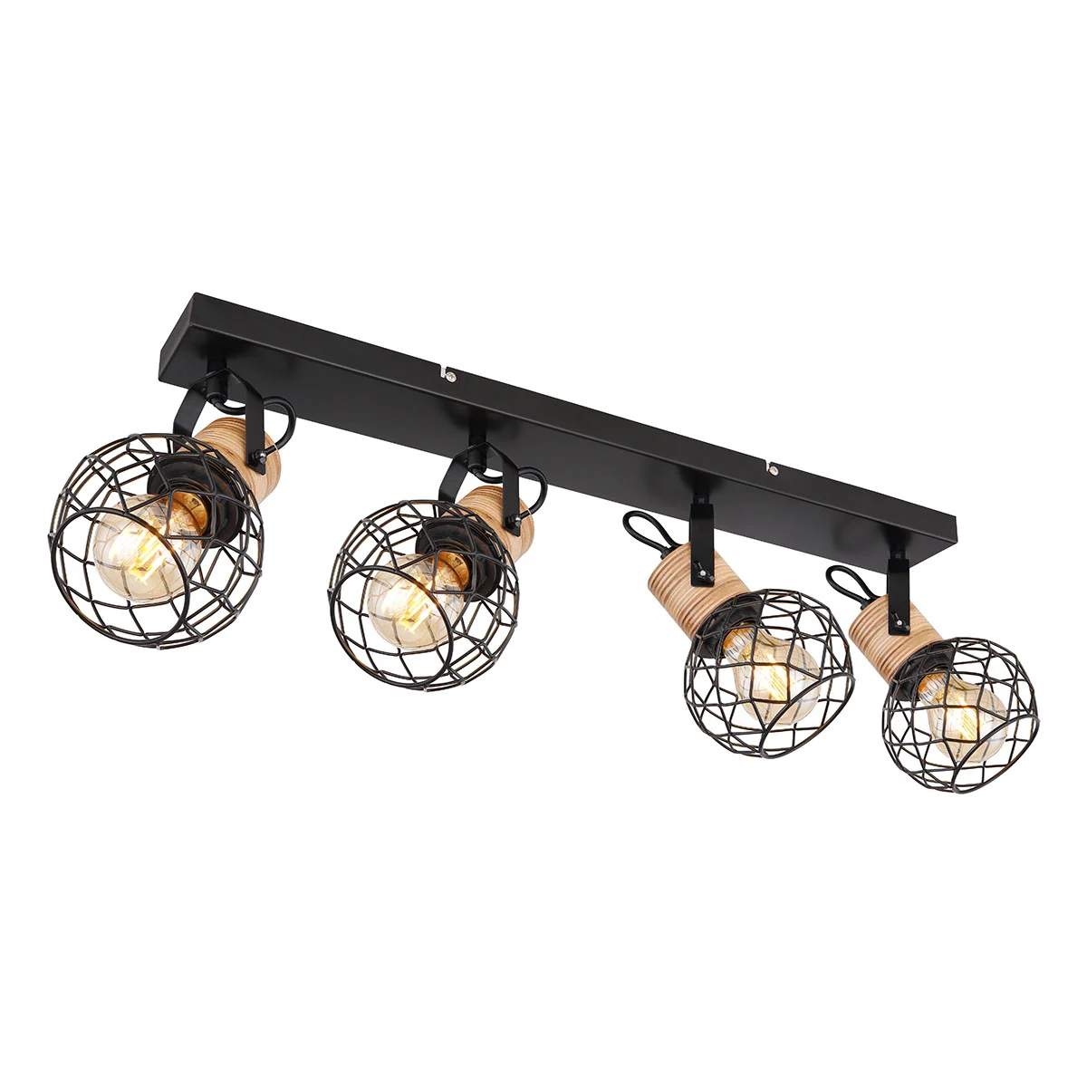 Spot de 4 luces negro/marrón con capucha de rejilla Globo Lacky