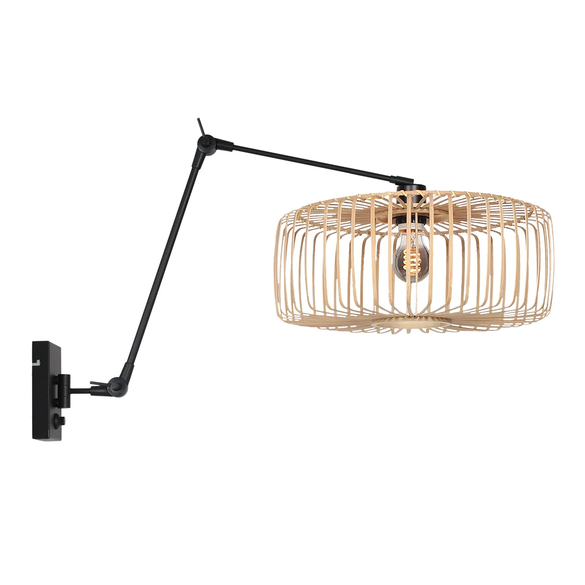 Aplique mural negro orientable con pantalla de bambú Steinhauer Prestige Chic