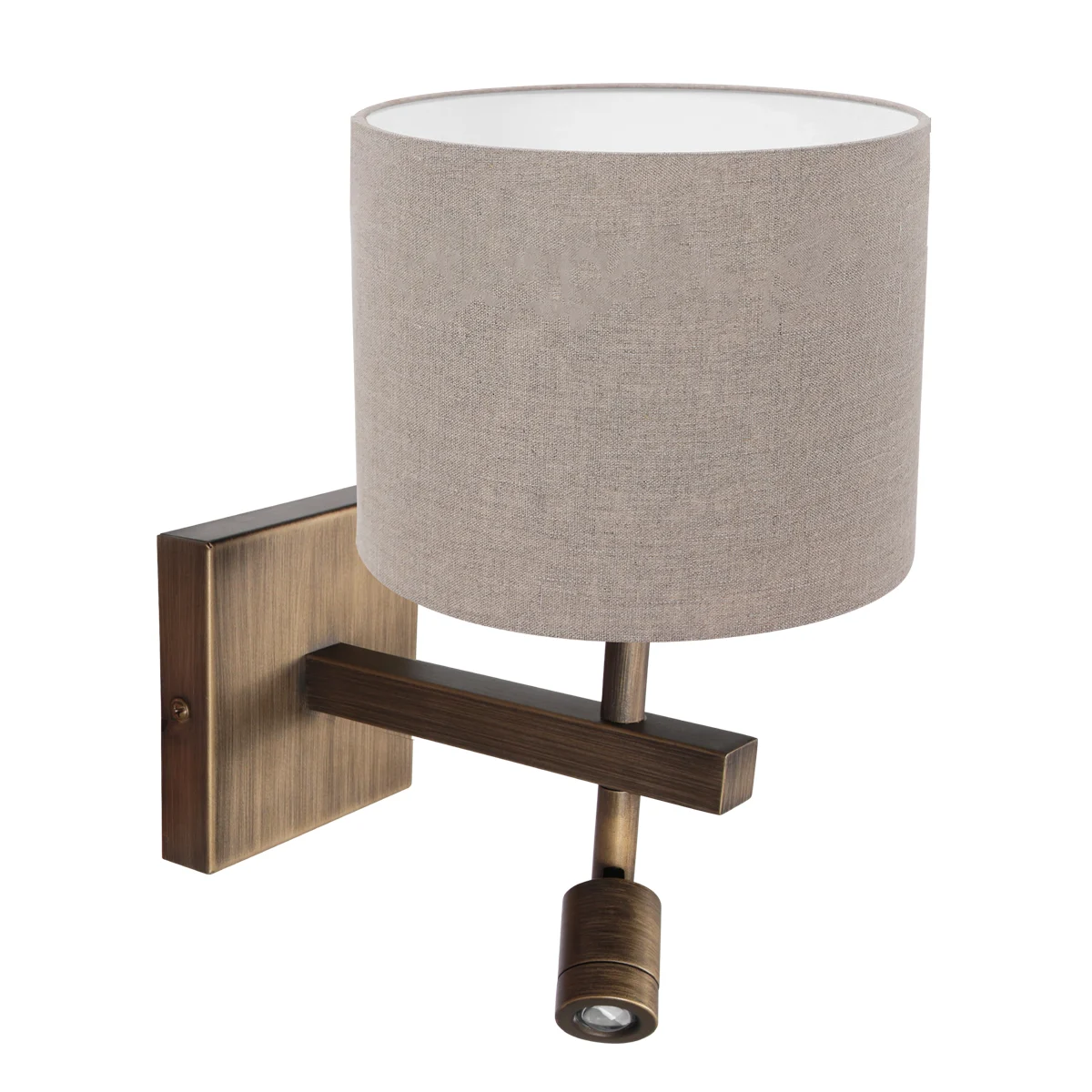 Aplique de pared de bronce con lino gris y lámpara de lectura Steinhauer Stang