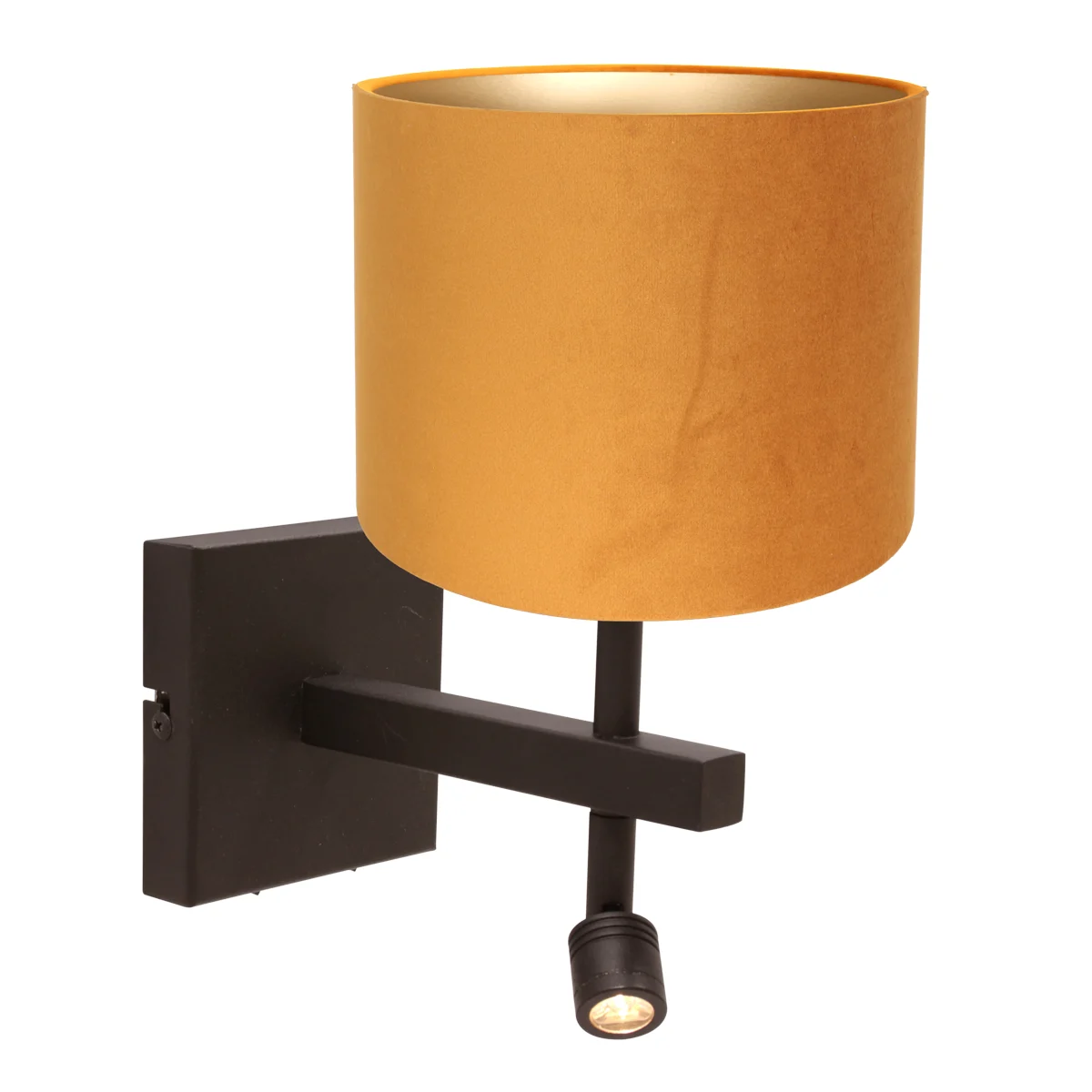 Lámpara de pared de hotel chic cacao con pantalla negra y interior dorado Steinhauer Stang
