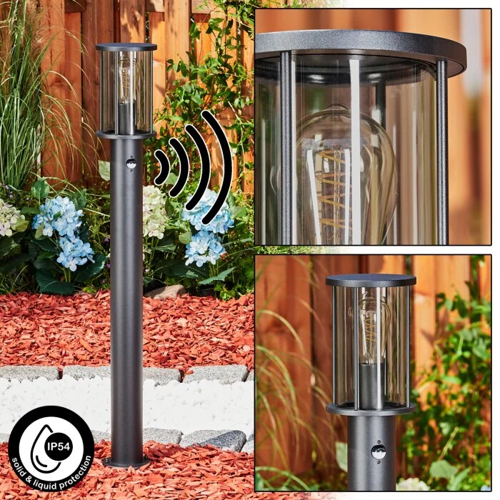 Sumalao Poste de Jardín Negro, 1 luz, Sensor de movimiento