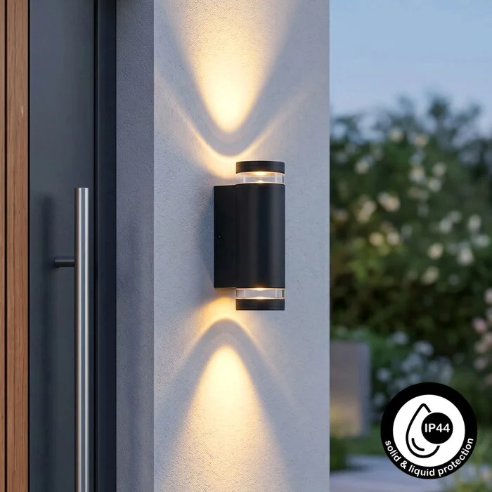 Tagish Aplique de exterior, Lámpara Up & Down Negro, 2 luces