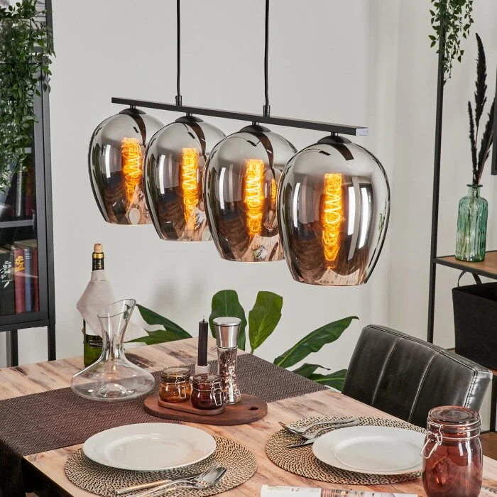 Vevino Lámpara Colgante Cristal 20cm Cromo, Ahumado, 4 luces