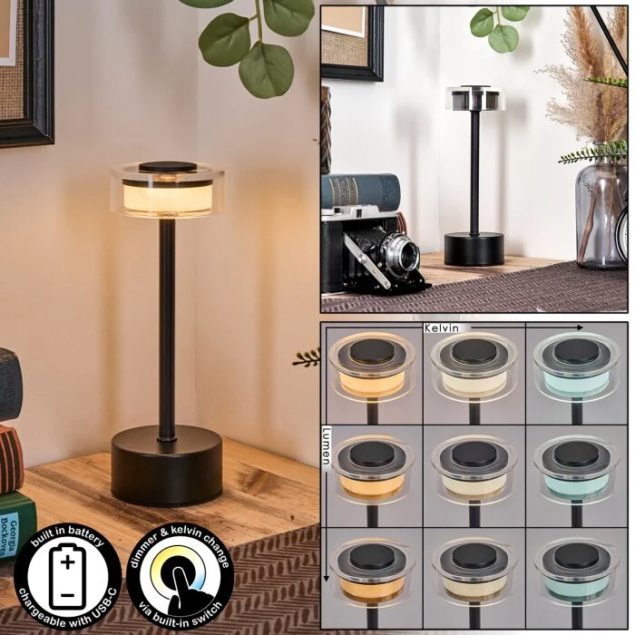 Viada Lámparas de escritorio, Lámparas de mesa LED Negro, 1 luz