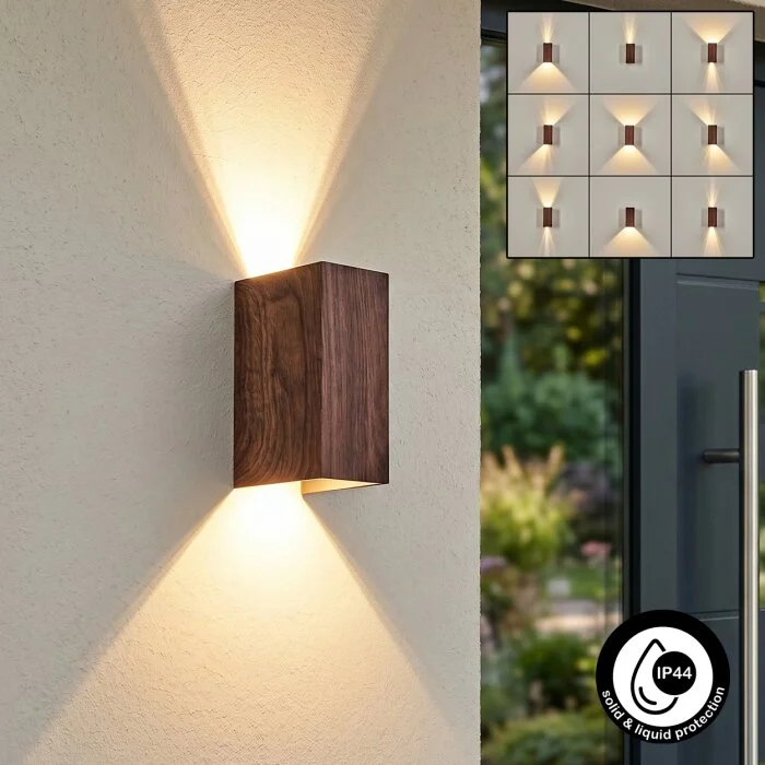 Woods Aplique de exterior, Lámpara Up & Down LED Color madera, Negro, 1 luz