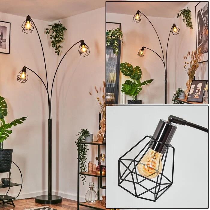 Yaak Lámpara de pie Cromo, Negro, 3 luces