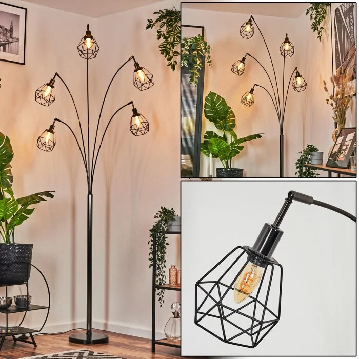Yaak Lámpara de pie Cromo, Negro, 5 luces